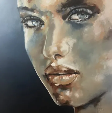Agape - 100x100cm Agapè — Peinture à l'huile originale (original oil painting) — Série des visages évanescents par Olivier Talon, French painter à L'Isle-sur-la-Sorgue
