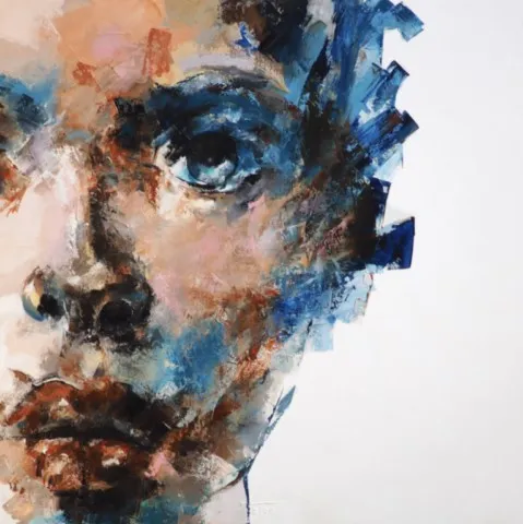 D-Ter - 100x100cm D-Ter — Peinture à l'huile originale (original oil painting) — Série des visages évanescents par Olivier Talon, French painter à L'Isle-sur-la-Sorgue