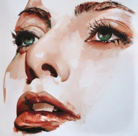 Hypnose - 100x100cm Hypnose — Peinture à l'huile originale (original oil painting) — Série des visages évanescents par Olivier Talon, French painter à L'Isle-sur-la-Sorgue