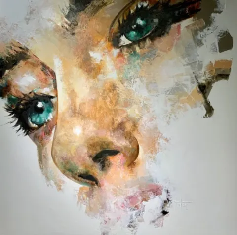 Lici-D - 100 x 100cm Luci-D — Peinture à l'huile originale (original oil painting) — Série des visages évanescents par Olivier Talon, French painter à L'Isle-sur-la-Sorgue