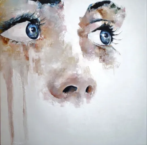 Mozaïc - 100 x 100cm Mozaïc — Peinture à l'huile originale (original oil painting) — Série des visages évanescents par Olivier Talon, French painter à L'Isle-sur-la-Sorgue
